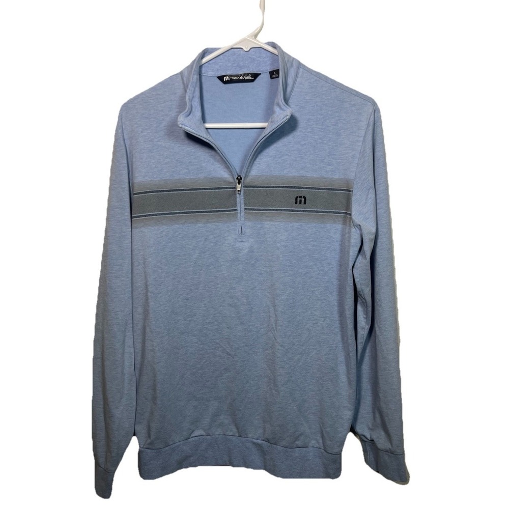 Travis Mathew Small Blue Quarter-Zip Pullover Performance Cotton Blend Stripe